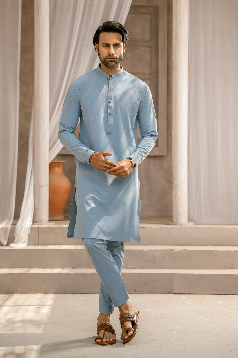 Shahid Kurta Pajama Polo Blue Kurta Pajama - Main Image