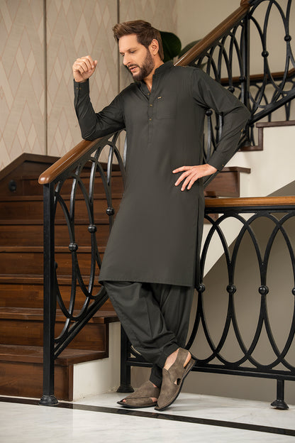 Dark Army Green Kameez Shalwar