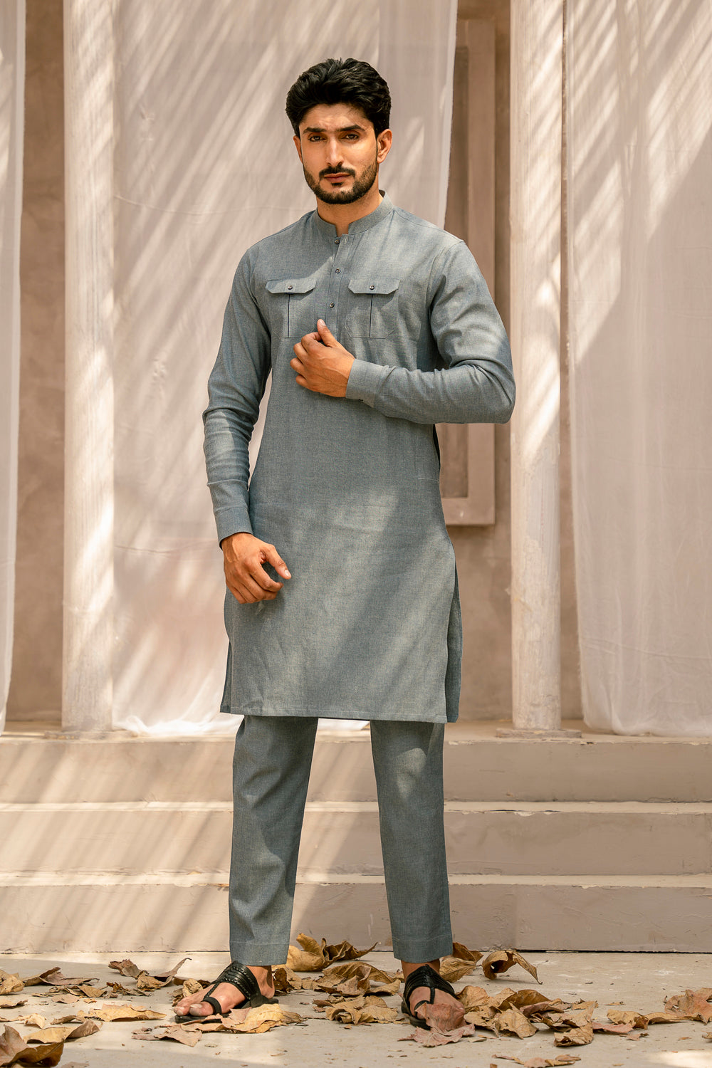 Blue Chambray Kurta Pajama