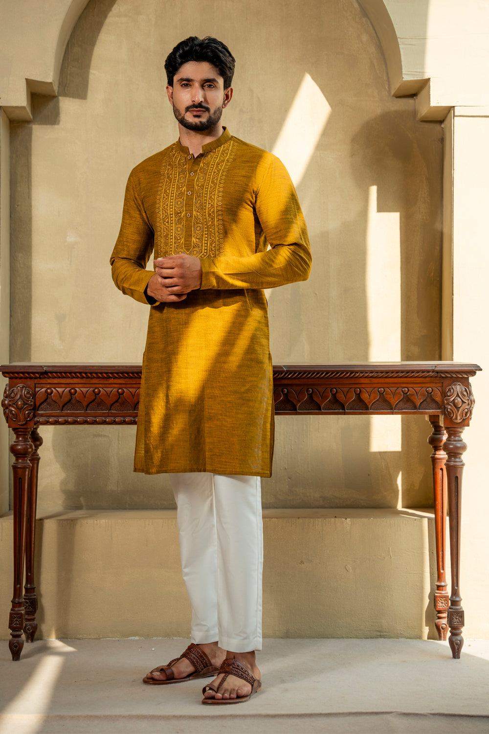 Yellow Embroidered Kurta Pajama