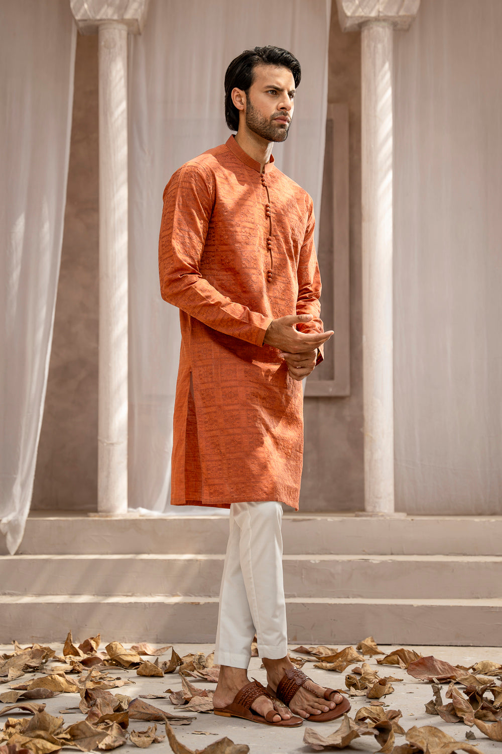 Burnt Orange Schiffli Kurta Pajama