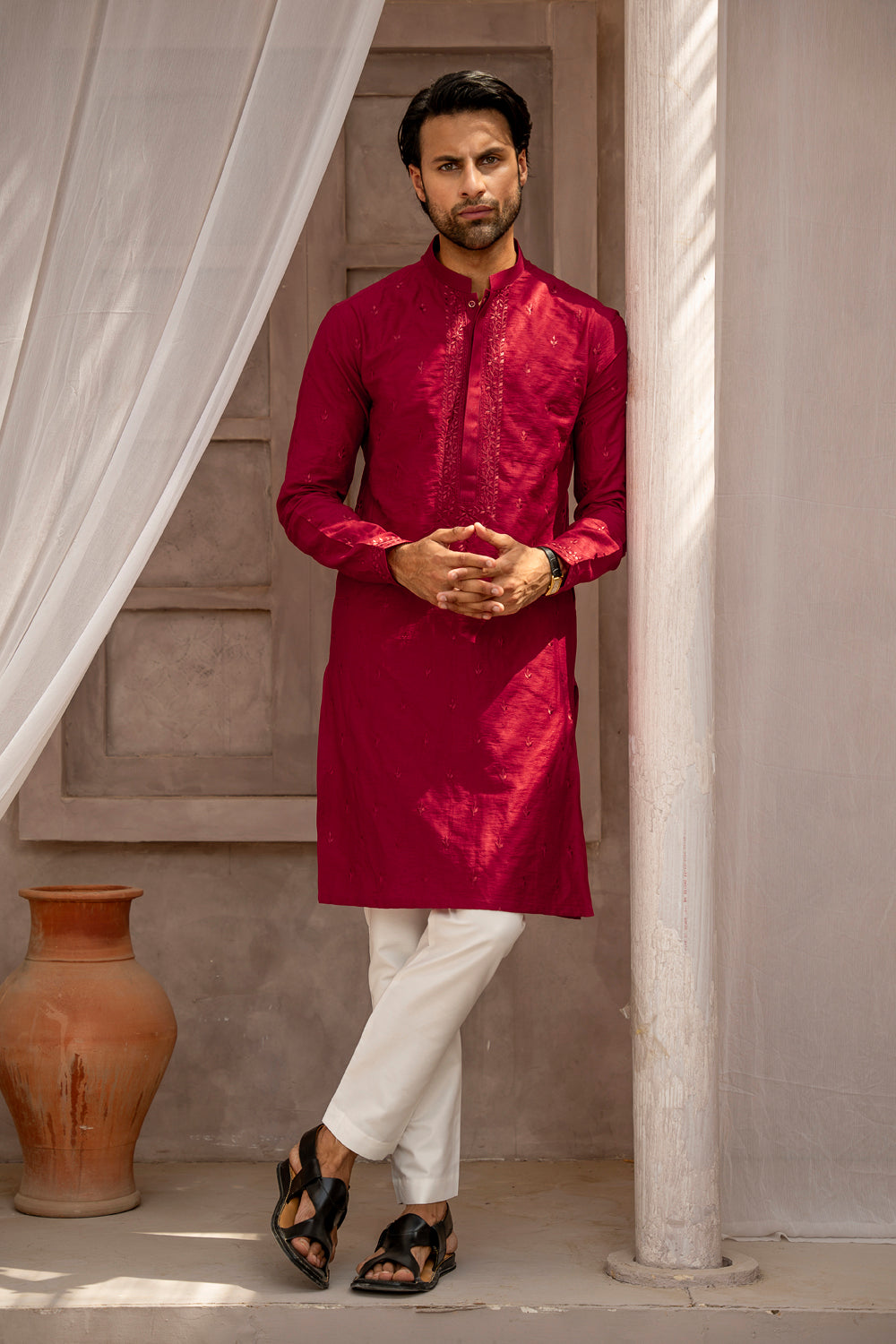 Red Embroidered Kurta Pajama