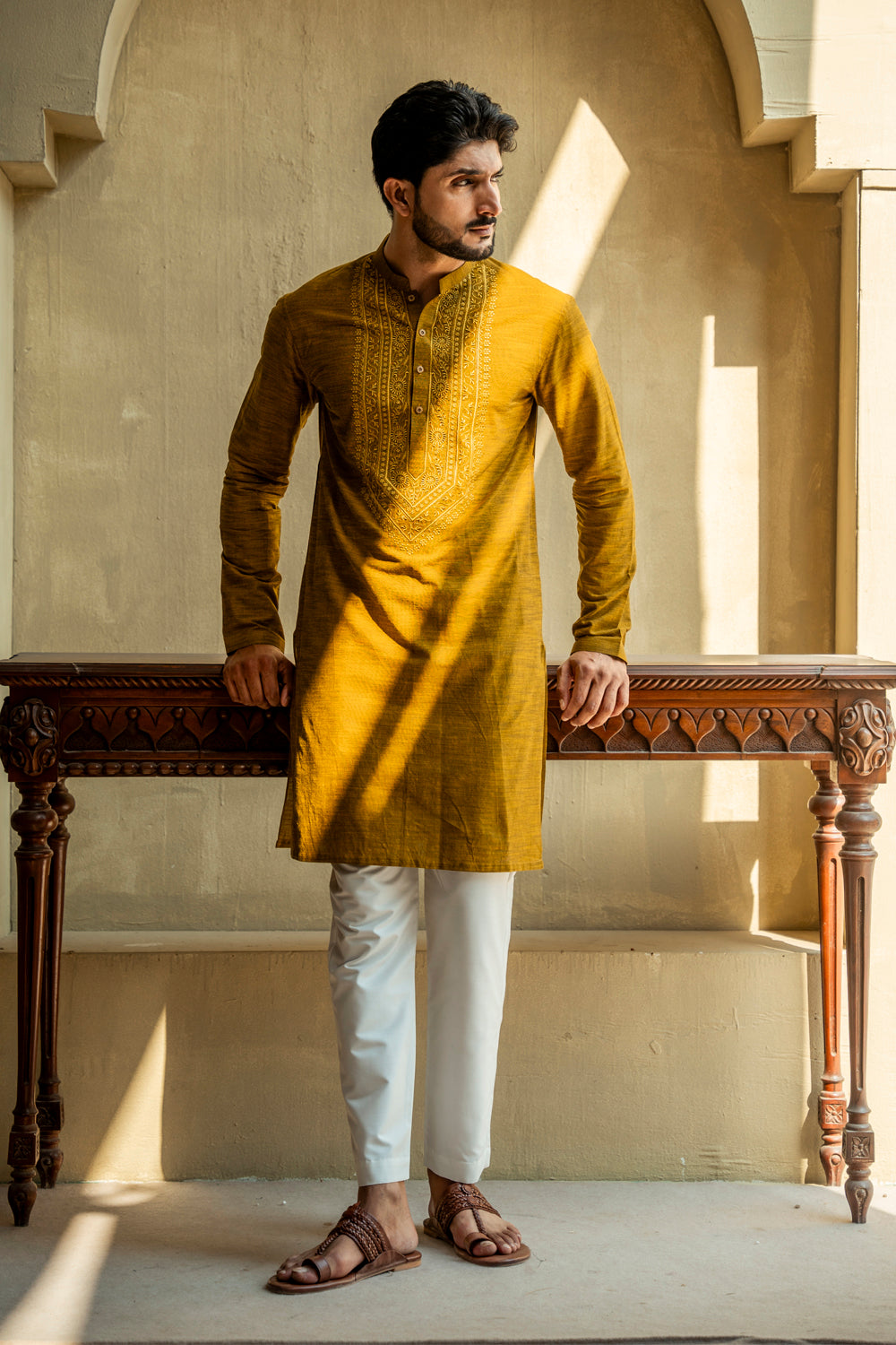 Yellow Embroidered Kurta Pajama