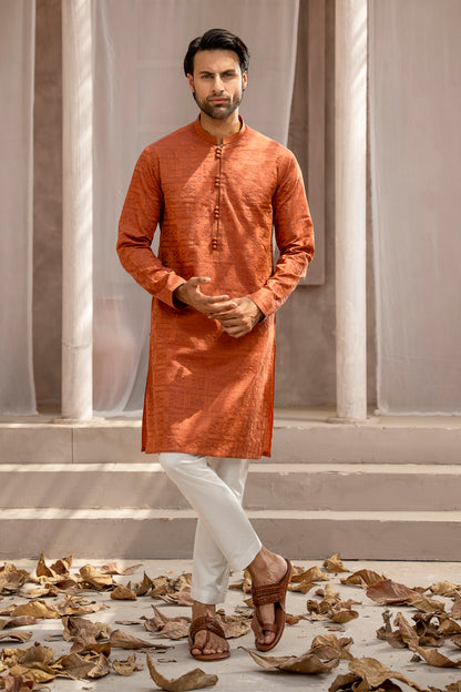 Burnt Orange Schiffli Kurta Pajama