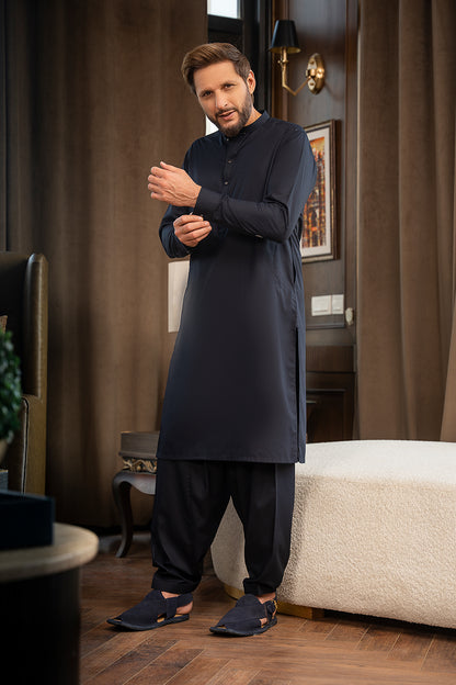 Dark Blue Blended Kameez Shalwar