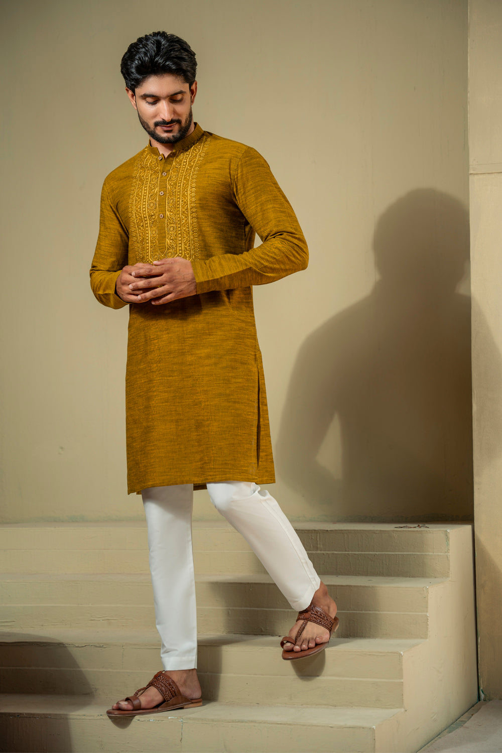 Yellow Embroidered Kurta Pajama