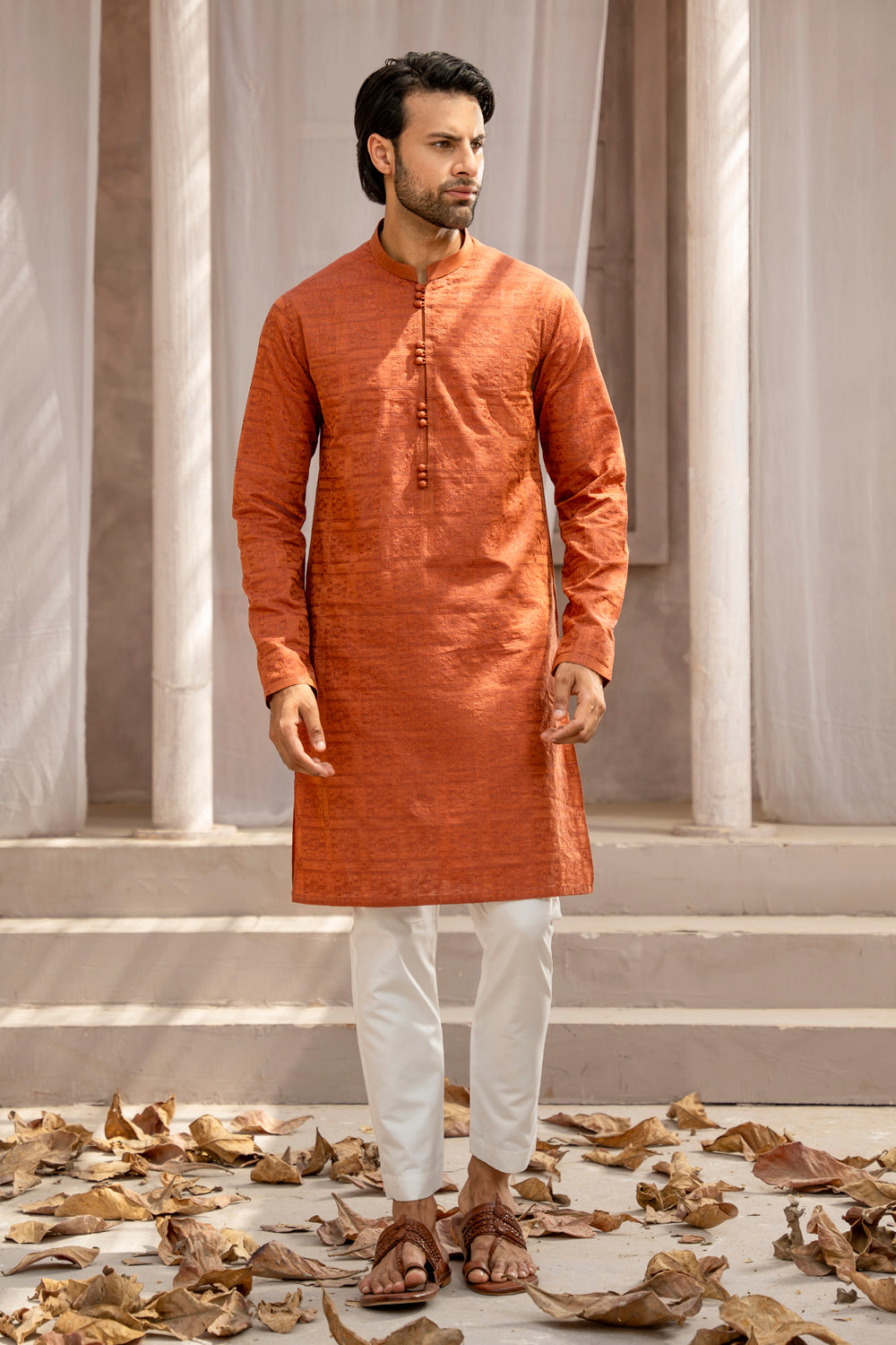 Burnt Orange Schiffli Kurta Pajama