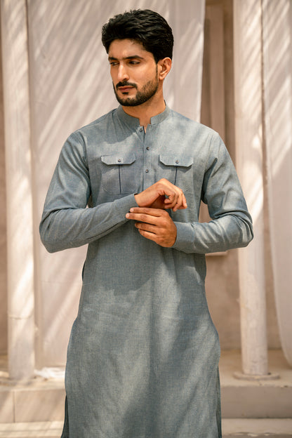 Blue Chambray Kurta Pajama