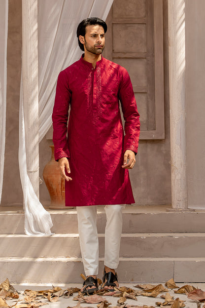 Red Embroidered Kurta Pajama