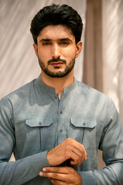 Blue Chambray Kurta Pajama