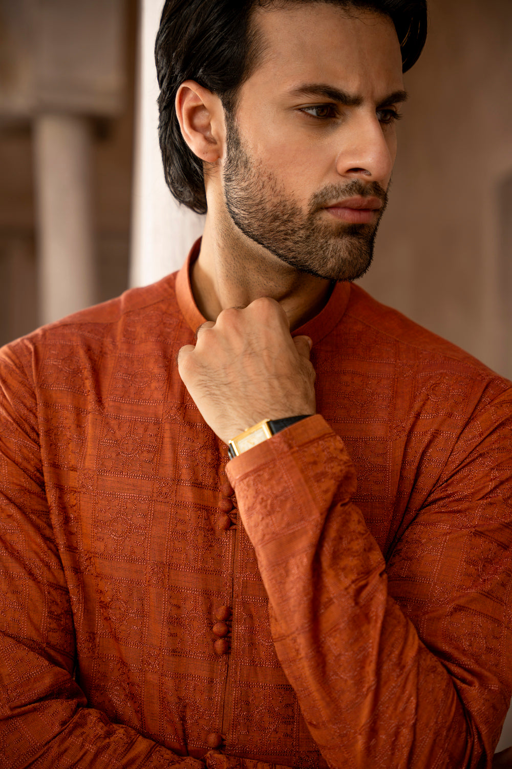 Burnt Orange Schiffli Kurta Pajama