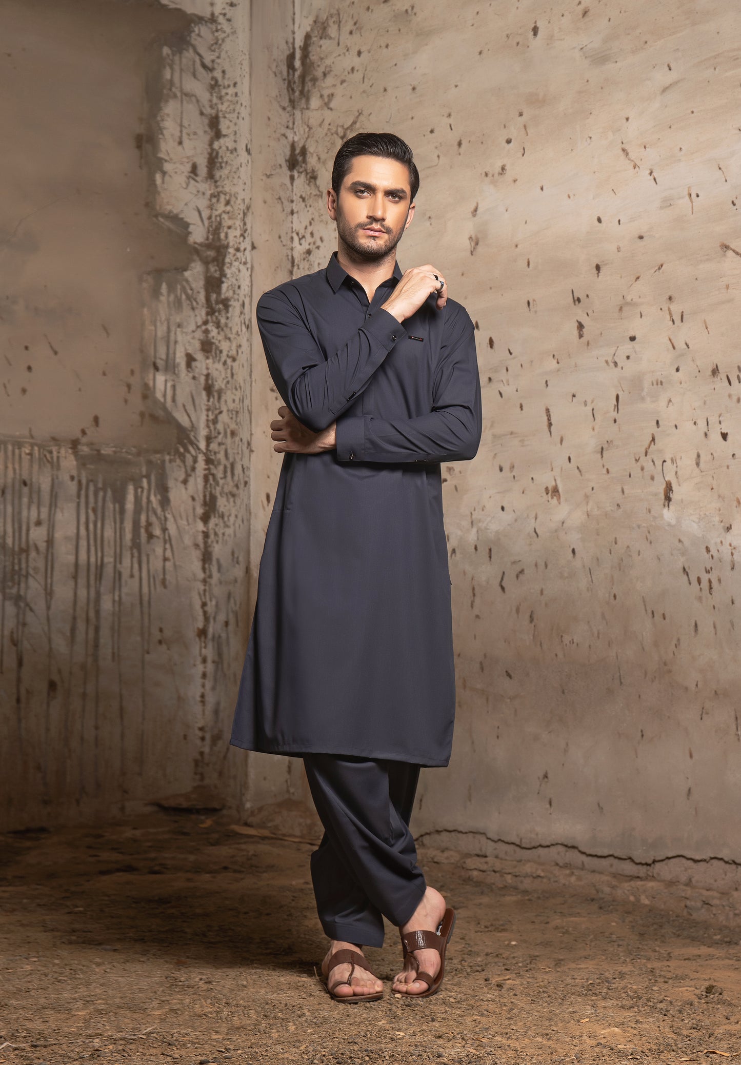 Charcoal Blue Kameez Shalwaar