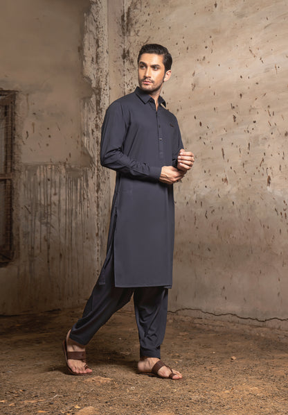 Charcoal Blue Kameez Shalwaar