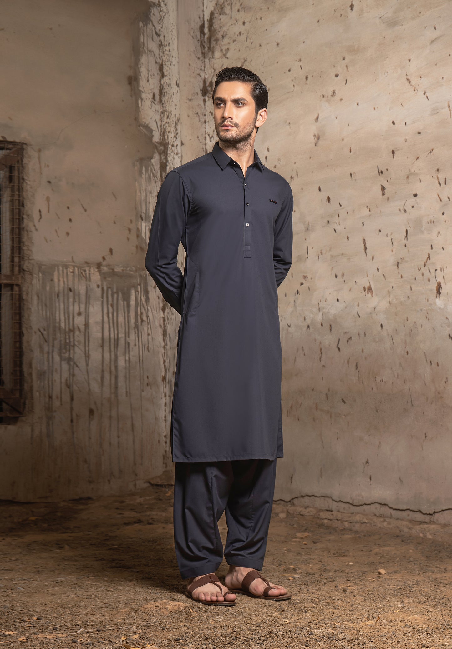 Charcoal Blue Kameez Shalwaar