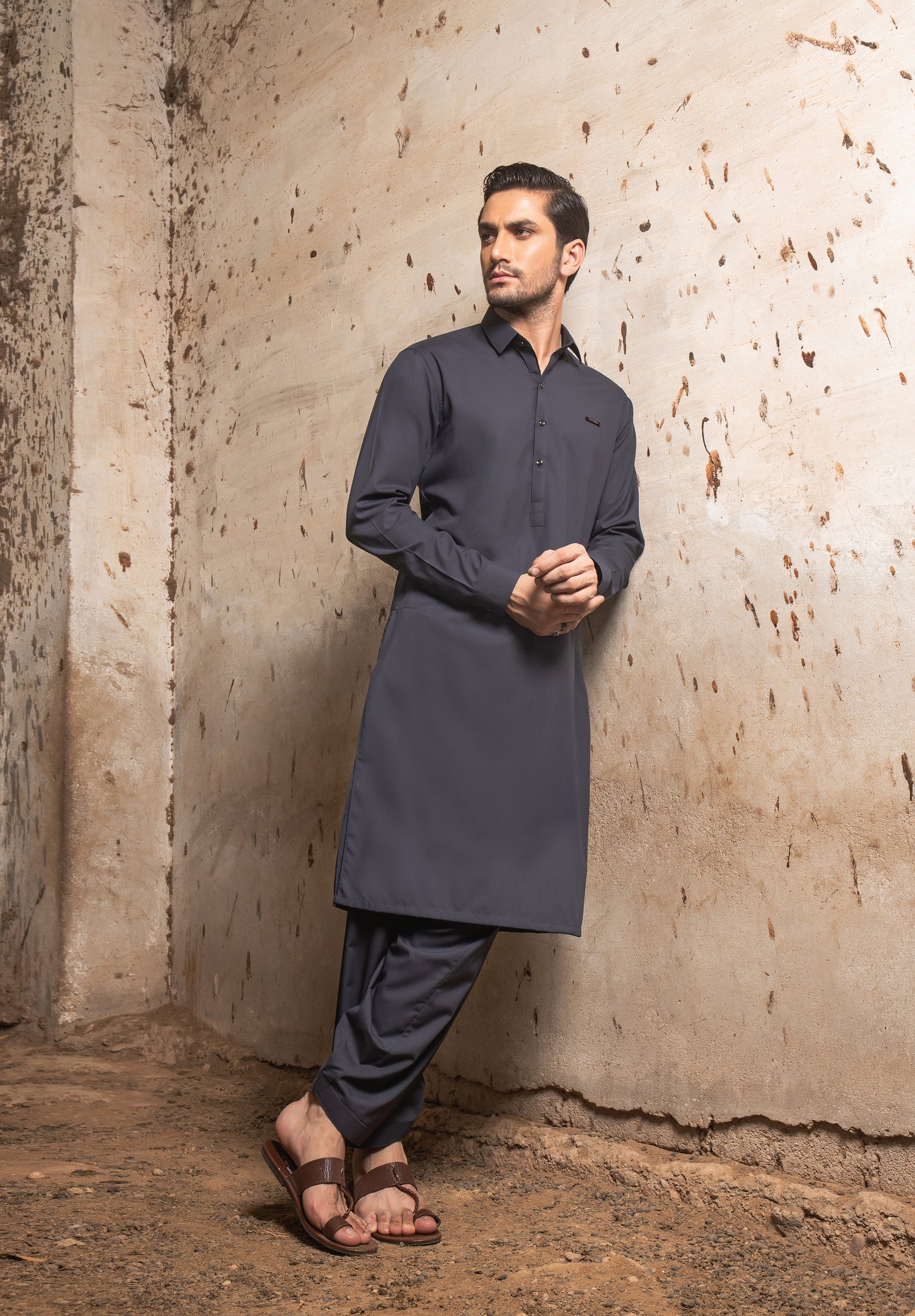 Charcoal Blue Kameez Shalwaar