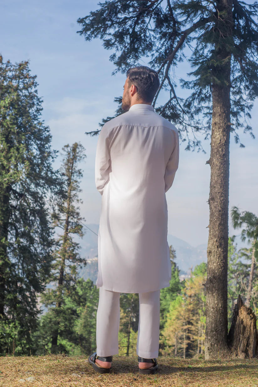 Pure White Kurta Pajama With Zipper