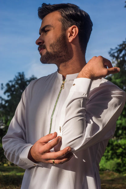 Pure White Kurta Pajama With Zipper