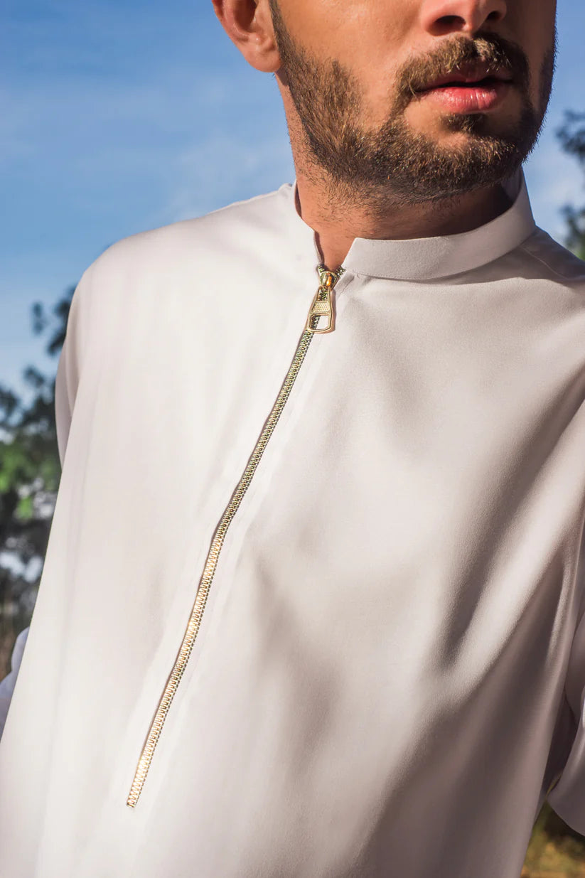 Pure White Kurta Pajama With Zipper