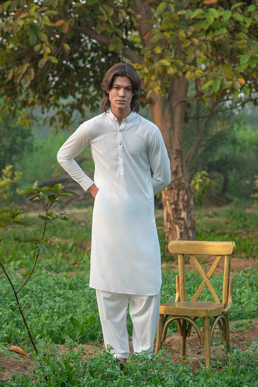 White Dobby Kameez Shalwar